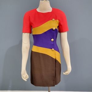 Vtg Constance Saunders colorblock dress 2/4